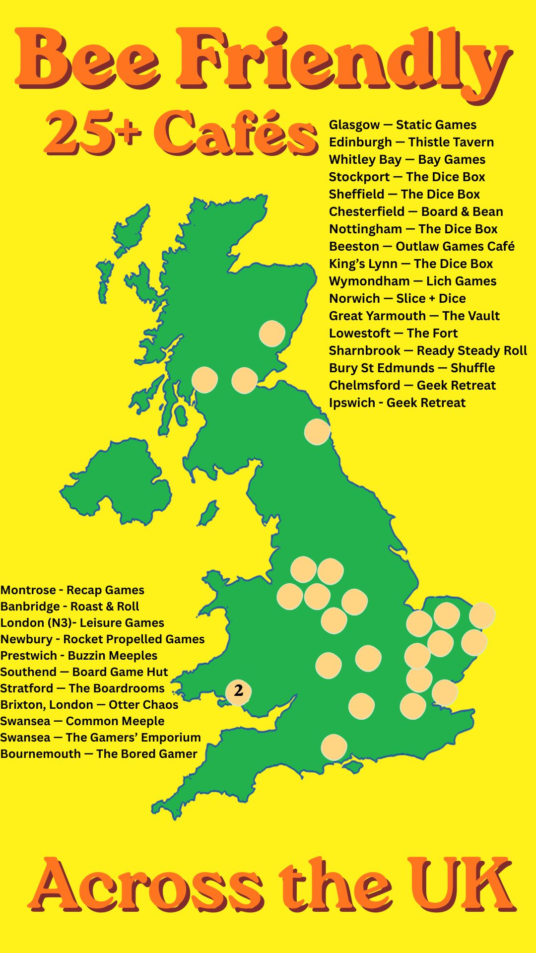 Bee Friendly available across UK cafés and game stores