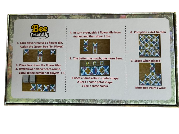 Bee Friendly quick-start guide printed inside the box lid